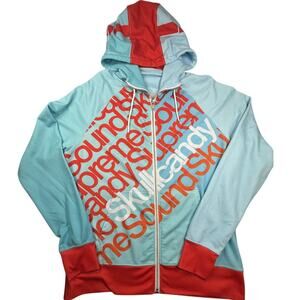Skullcandy Full Zip Hoodie Light Blue Orange All Over Print Size L